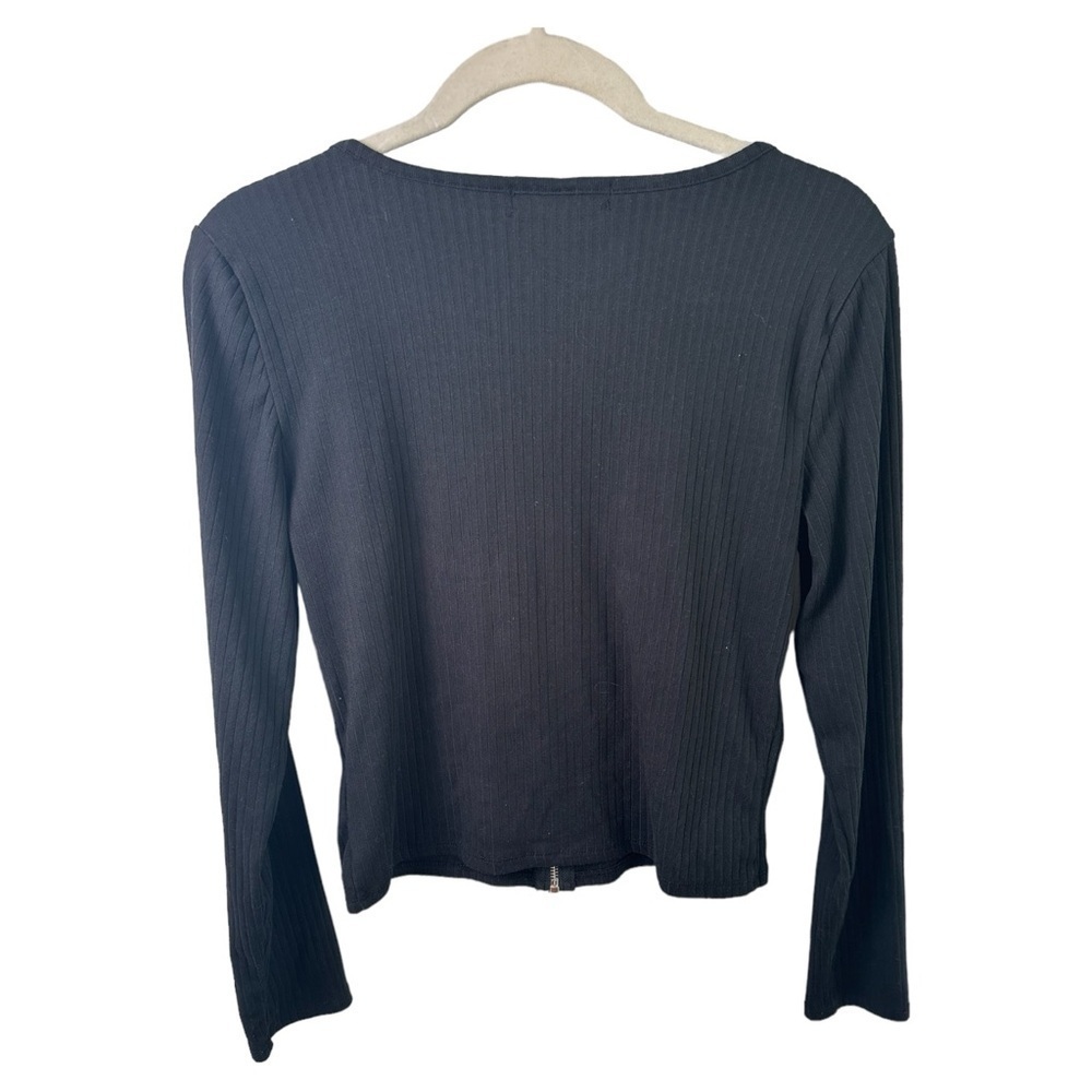 Derek Heart Sweater Womens Large Black Ribbed Full Zip Boat Neck Long Sleeve Y2K - Picture 2 of 7